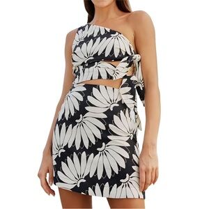 Farm Rio CopaCabana Cutout Mini Dress in CocoBanana Black Ties